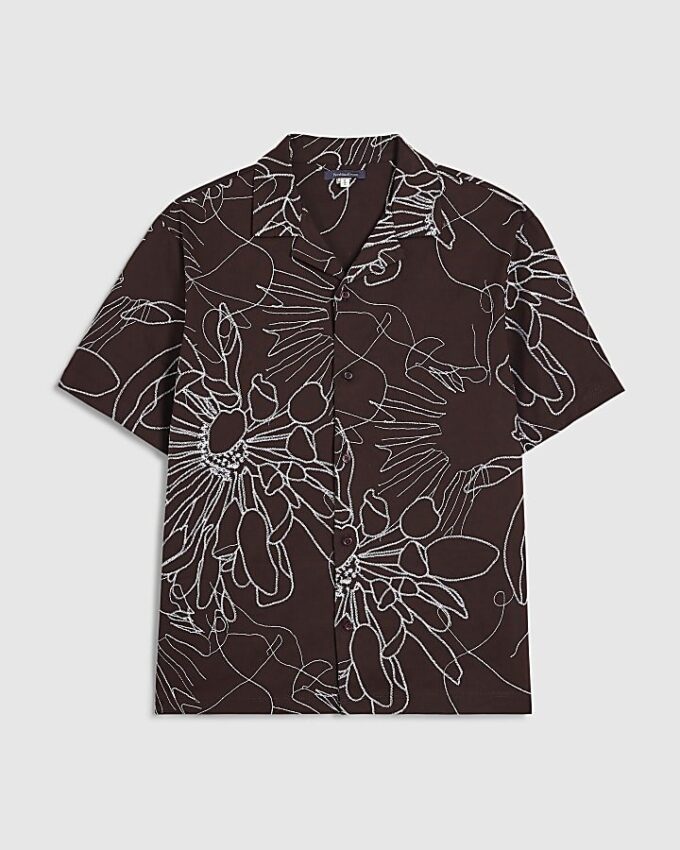 Brown Oversized Fit Floral Rope Print Shirt