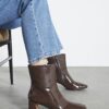 Brown Patent Block Heel Ankle Boots