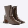 Brown Patent Block Heel Ankle Boots