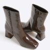 Brown Patent Block Heel Ankle Boots