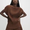 Brown Plisse Short Sleeve Top