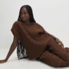Brown Plisse Short Sleeve Top