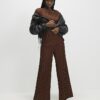 Brown Plisse Short Sleeve Top