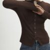 Brown Popper Rib Top