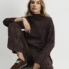 Brown Premium High Neck Crinkle Effect Top