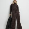 Brown Premium High Neck Crinkle Effect Top