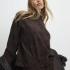 Brown Premium High Neck Crinkle Effect Top