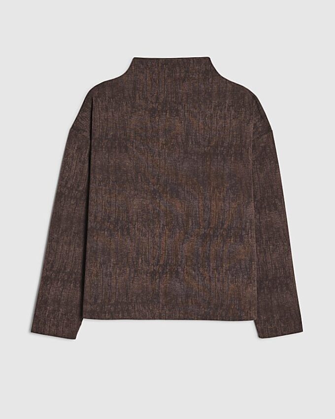 Brown Premium High Neck Crinkle Effect Top