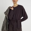 Brown Premium Long Sleeve Tie Front Top