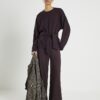 Brown Premium Long Sleeve Tie Front Top