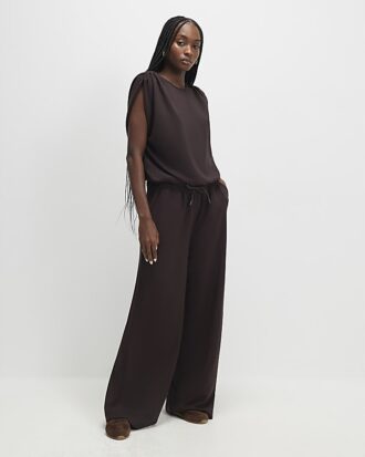 Brown Premium Short Sleeve Bubble Hem Top