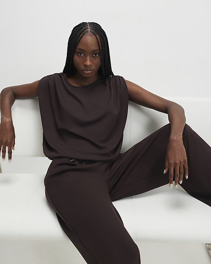 Brown Premium Short Sleeve Bubble Hem Top