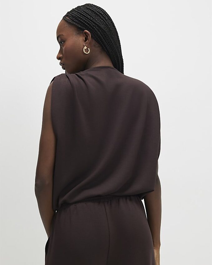 Brown Premium Short Sleeve Bubble Hem Top