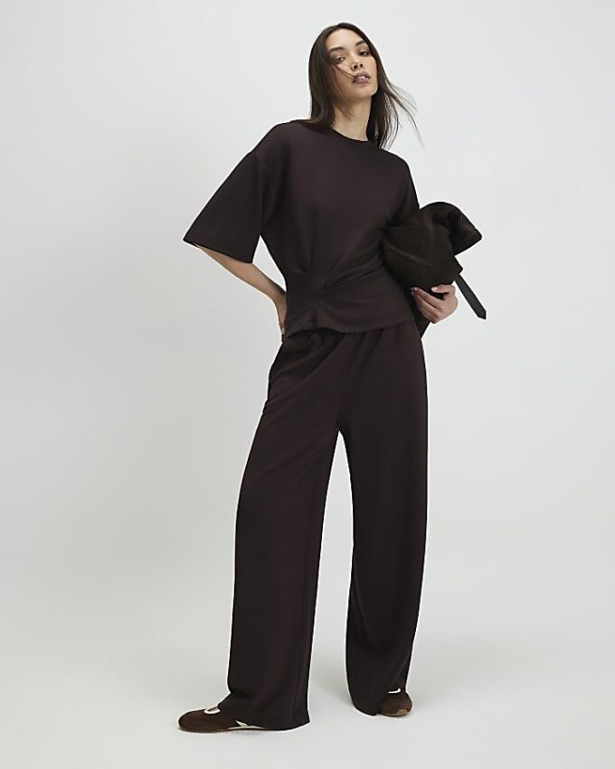 Brown Premium Short Sleeve Tuck Side Top