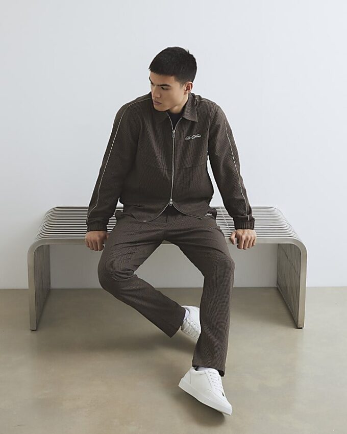 Brown Regular Fit Puppytooth Jacket