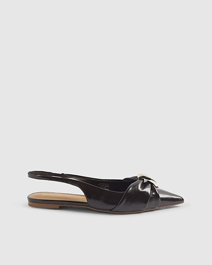 Brown Ruched Slingback Pointed Toe Shoes
