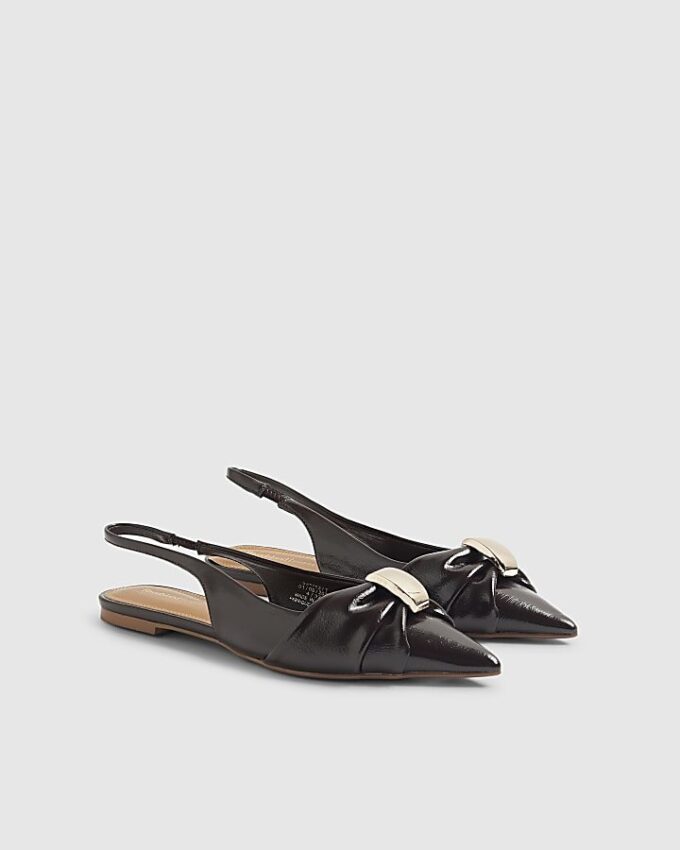 Brown Ruched Slingback Pointed Toe Shoes