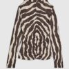 Brown Ruched Wavy Print Mesh Top