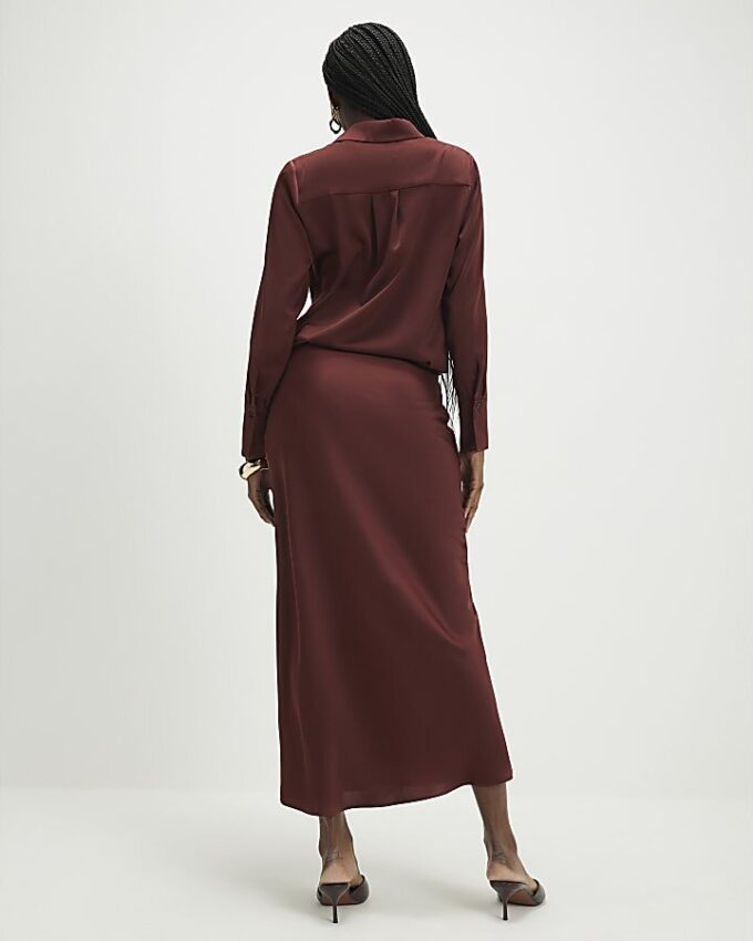 Brown Satin Maxi Skirt