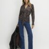 Brown Satin Spot Print Knot Front Top