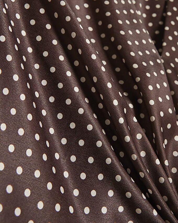 Brown Satin Spot Print Knot Front Top