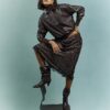 Brown Satin Spot Print Lace Trim Midi Skirt
