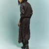 Brown Satin Spot Print Lace Trim Midi Skirt