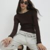 Brown Scallop Trim Top