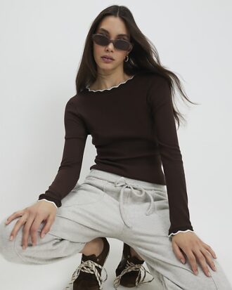 Brown Scallop Trim Top