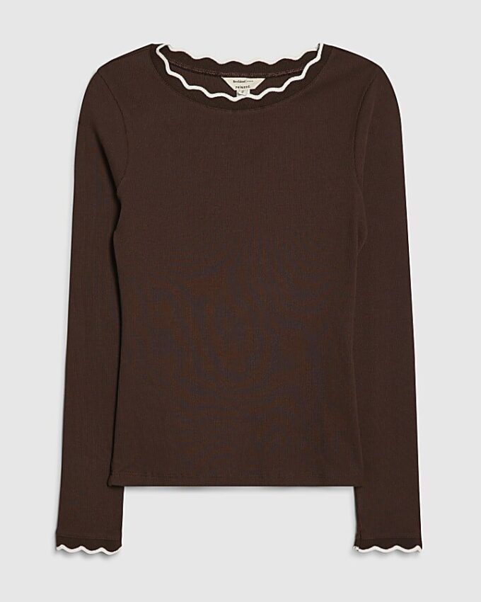 Brown Scallop Trim Top