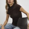 Brown Short Sleeve Cosy Cap Sleeve Top