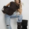 Brown Short Sleeve Cosy Cap Sleeve Top