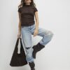 Brown Short Sleeve Cosy Cap Sleeve Top