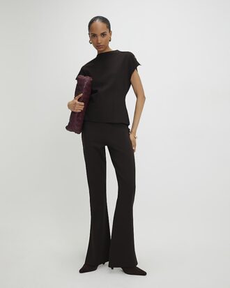 Brown Short Sleeve Interlock Top