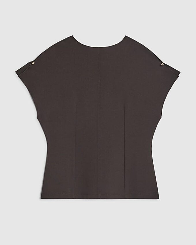 Brown Short Sleeve Interlock Top