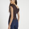 Brown Short Sleeve Off Shoulder Drape Top