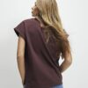 Brown Short Sleeve V Neck Top