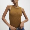 Brown Sleeveless Ribbed Tank Top