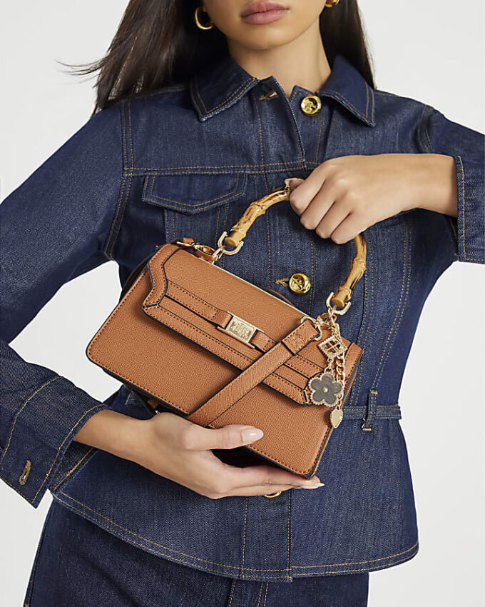Brown Small Top Handle Tote Bag