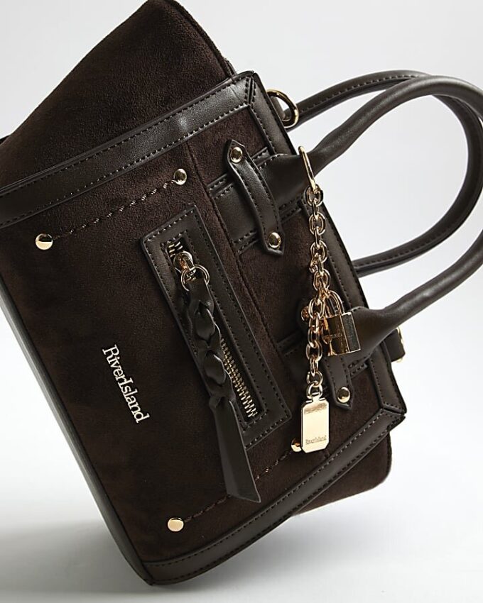 Brown Small Winged Panelled Zip Tote Bag