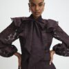 Brown Spot Pussybow Blouse