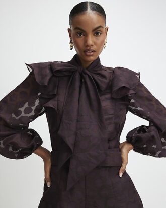 Brown Spot Pussybow Blouse