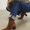 Brown Square Toe Heeled Boots