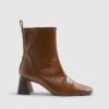 Brown Square Toe Heeled Boots