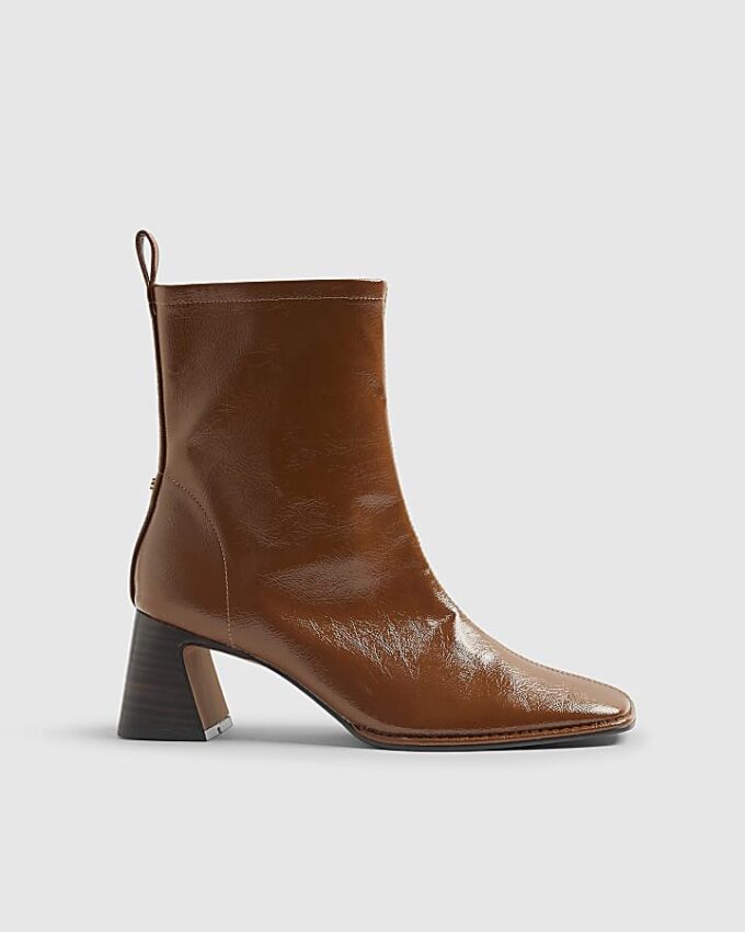Brown Square Toe Heeled Boots