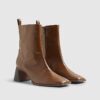 Brown Square Toe Heeled Boots
