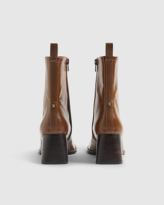 Brown Square Toe Heeled Boots