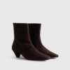 Brown Suede Cone Kitten Heel Boots