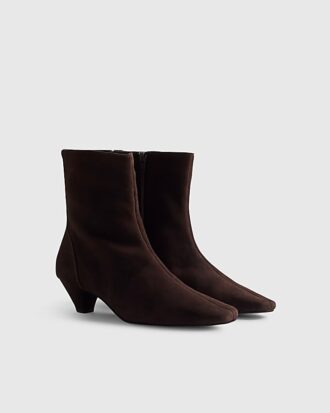 Brown Suede Cone Kitten Heel Boots