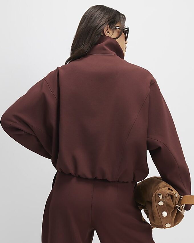 Brown Tailored Funnel Neck Bomber Jacket